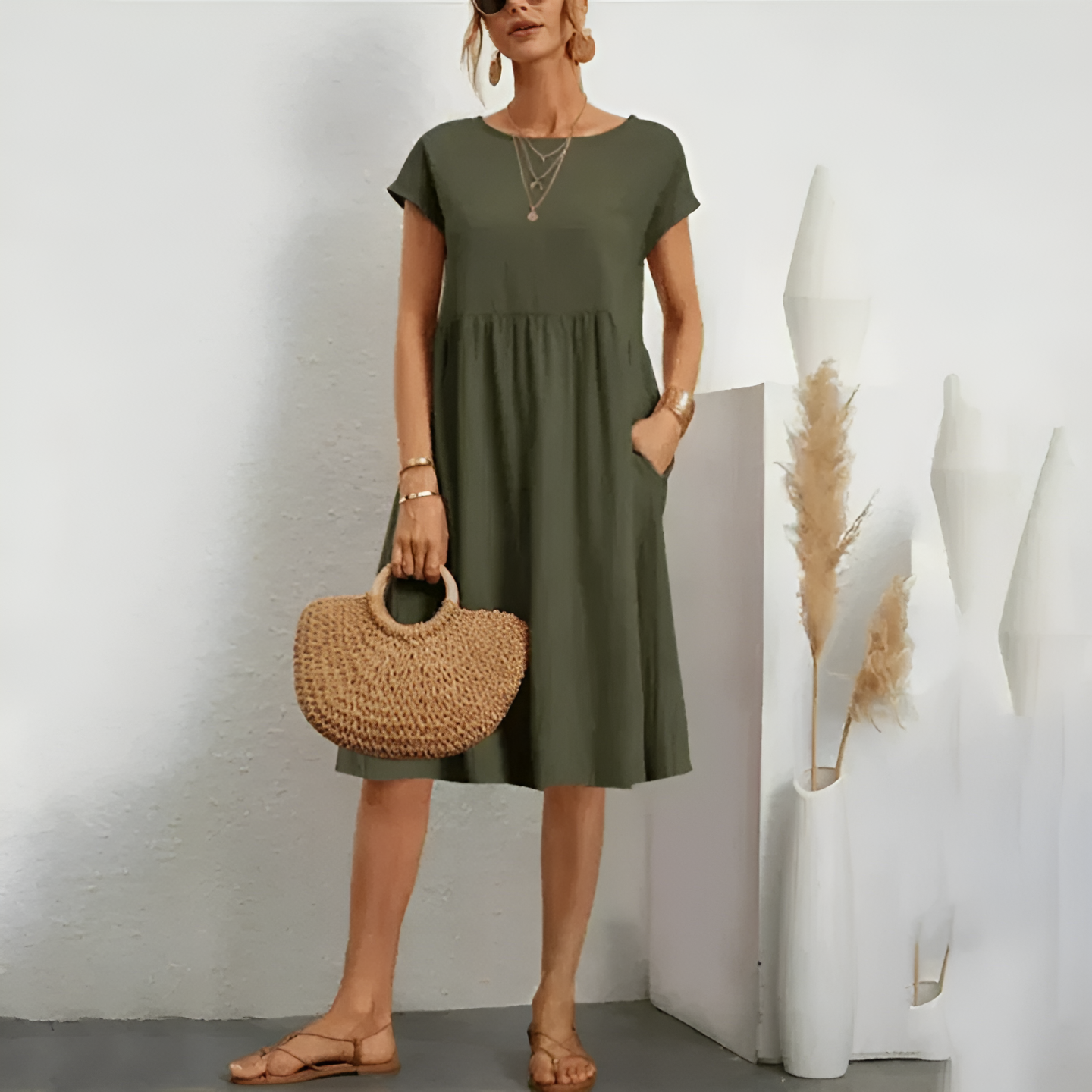 Midi Spring Dress with Feminine Look for women