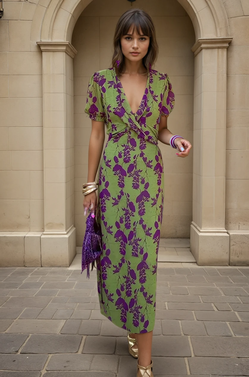 Elegant Midi Dress with Flowers for Ladies