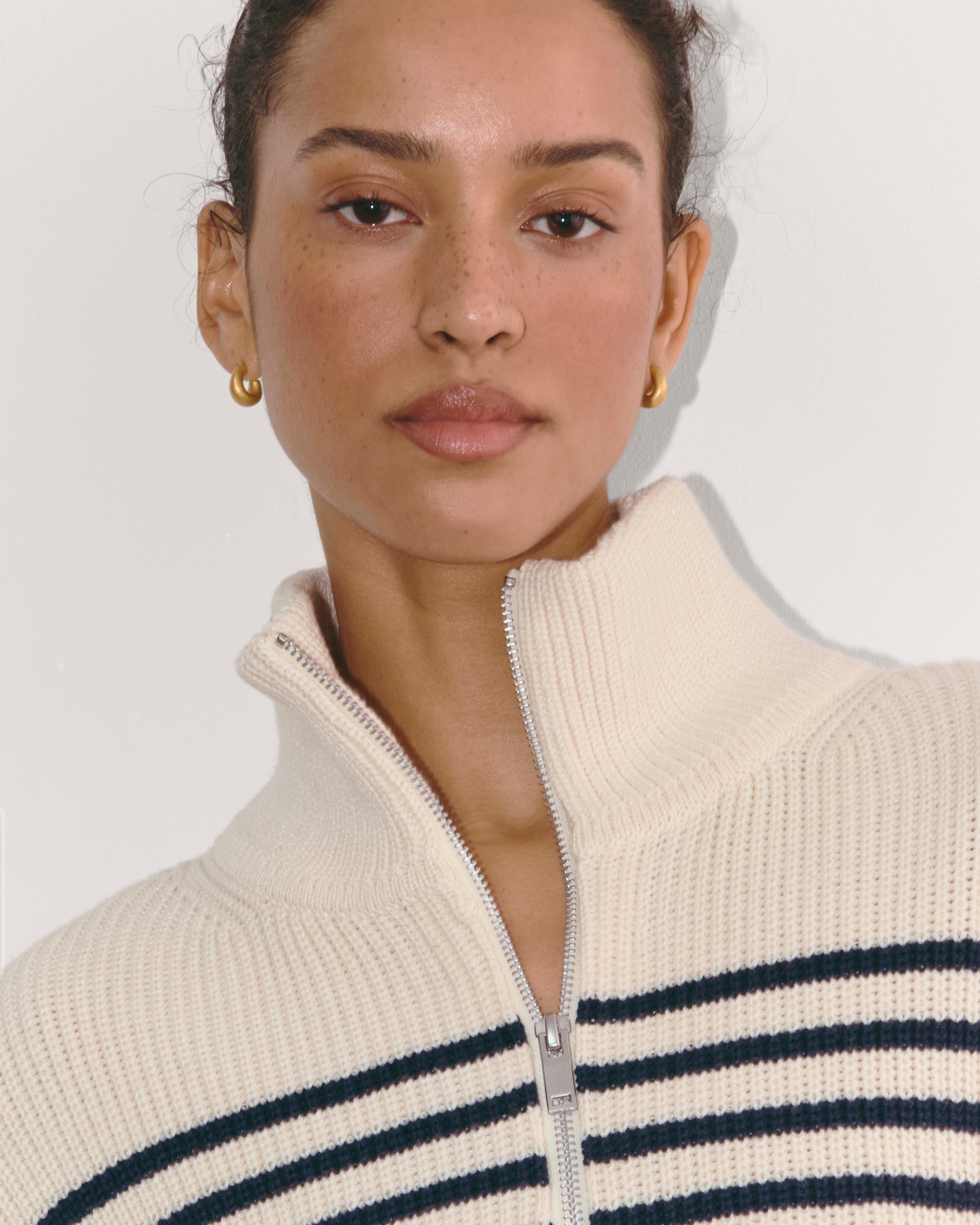 Georgia Half Zip Striped Sweater | Comfortable Casual Sweater