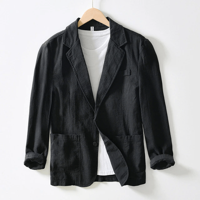 Chique Heren Casual Blazer – Linnen, Unstructured Pasvorm, Twee-Knopsluiting