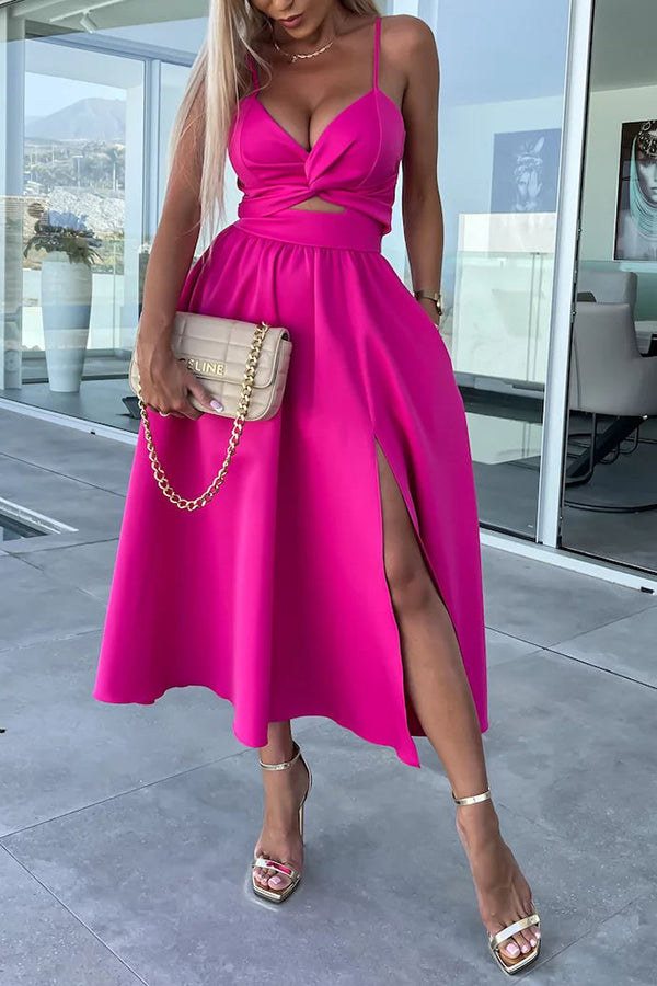 Annika Comfy Midi Jurk met Uitsparingen voor Zakken