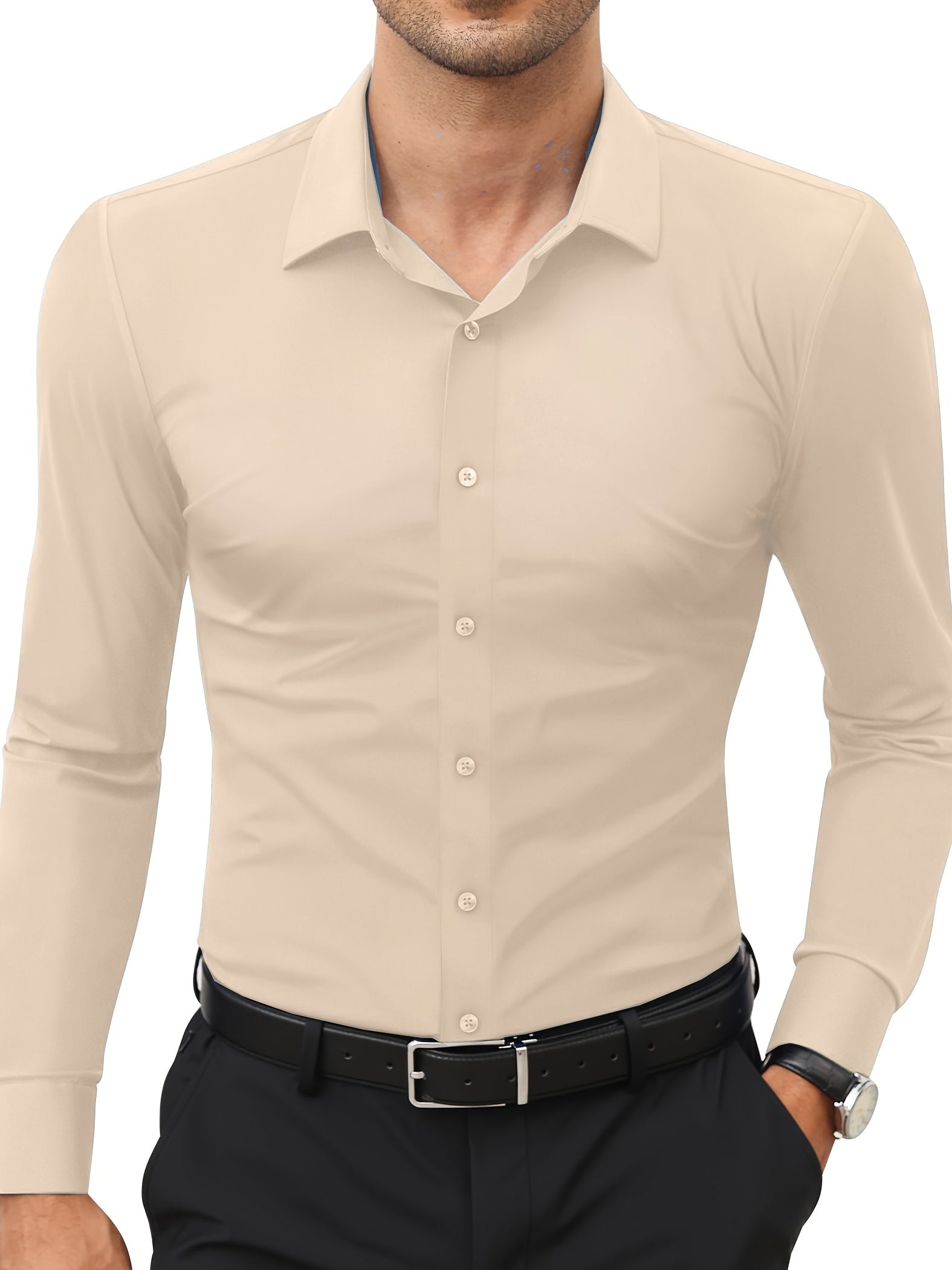 Slim-Fit Stretch Overhemd met Knoopsluiting voor Heren