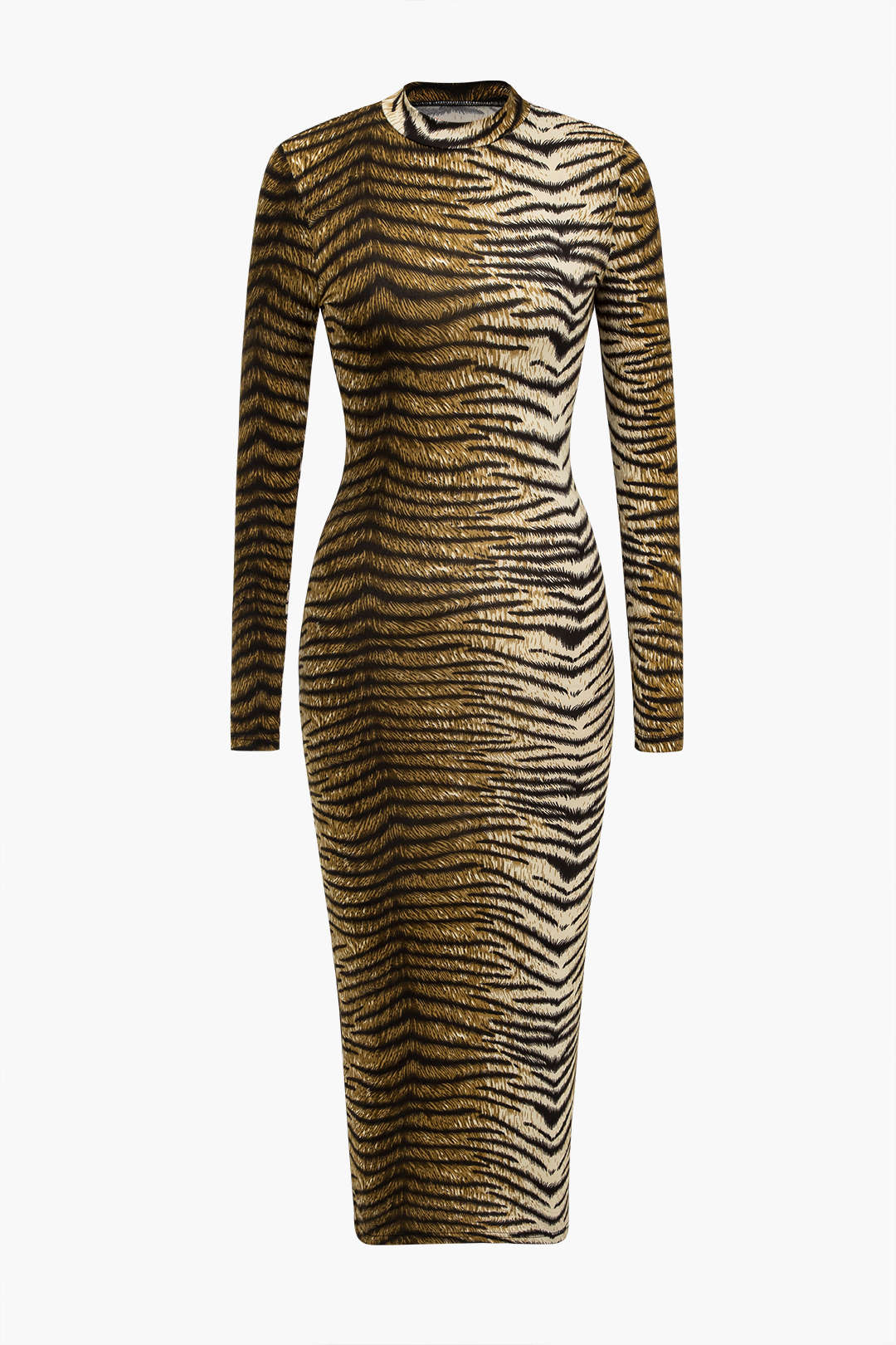 Leopard Print Lange Mouw Midi Jurk