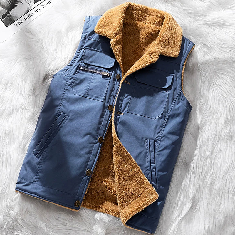 Heren Utility Bodywarmer – Structuur Pasvorm – Sherpa Voering – Hoge Kraag – Meerdere Zakken