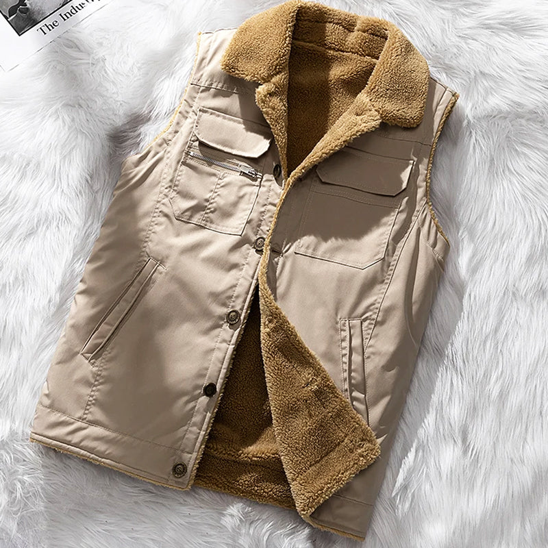 Heren Utility Bodywarmer – Structuur Pasvorm – Sherpa Voering – Hoge Kraag – Meerdere Zakken