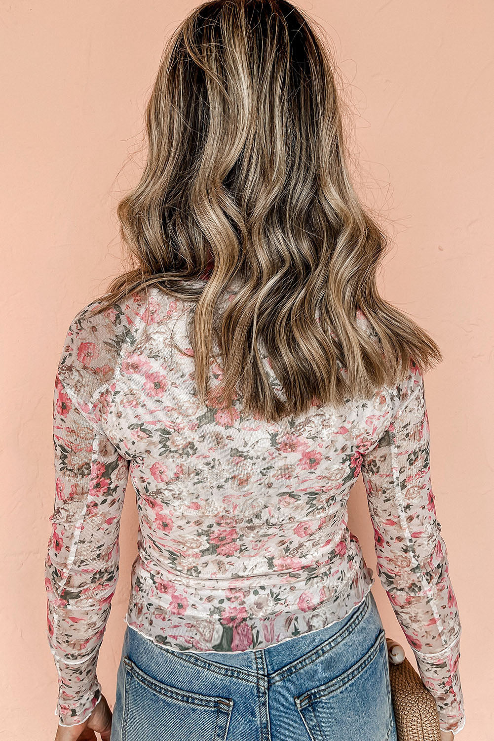 Chique bloemen mesh top in bruin met lange mouwen voor dames