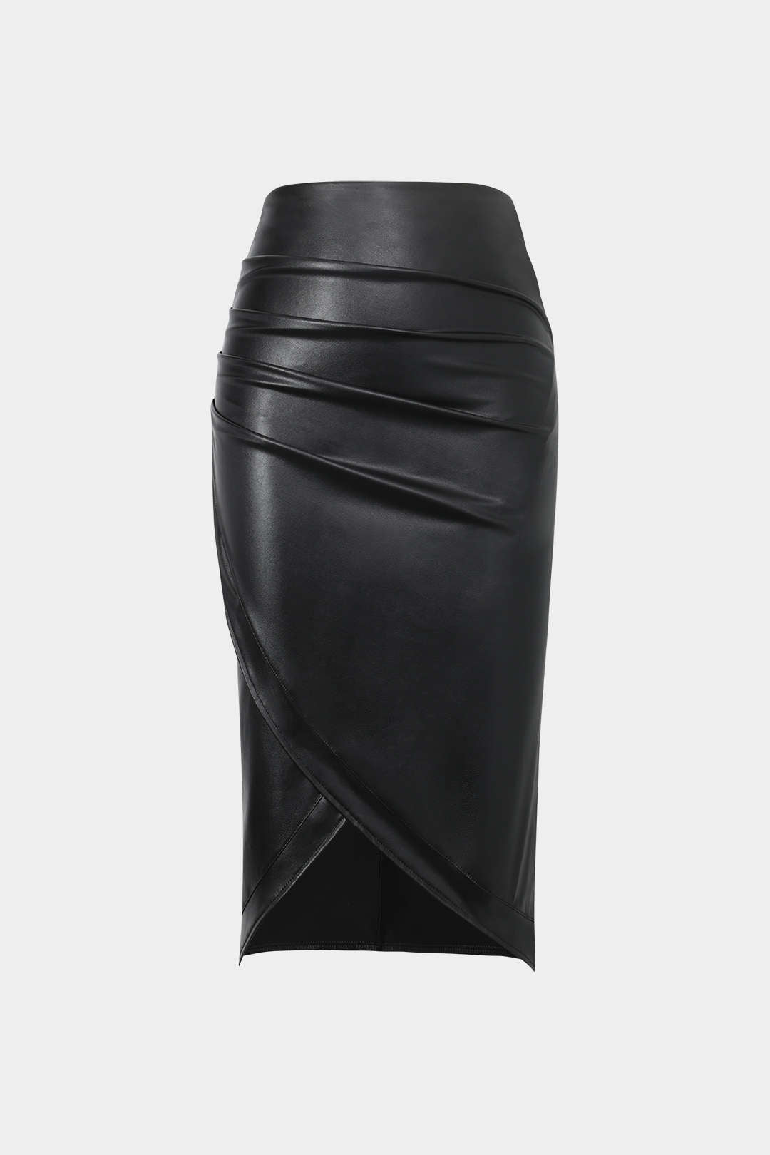 Faux Lederen Wikkelrok Met Ruches Midi