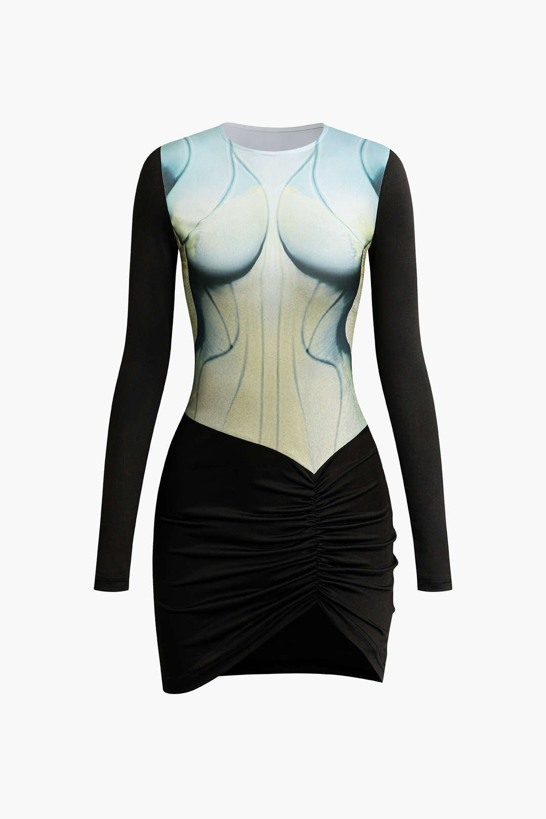 Draped Elegance Mini Jurk met Lange Mouwen