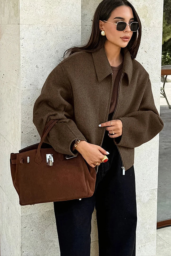 Saar Cropped Jacket | Relaxed Fit Collared Jacket