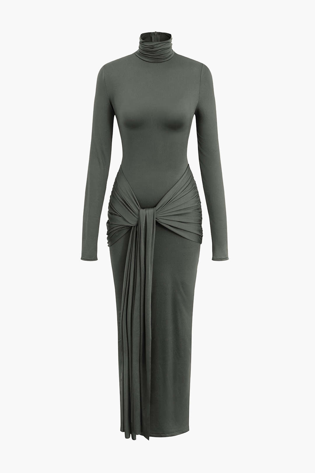 Wikkelruche Maxi Jurk met Hoge Hals