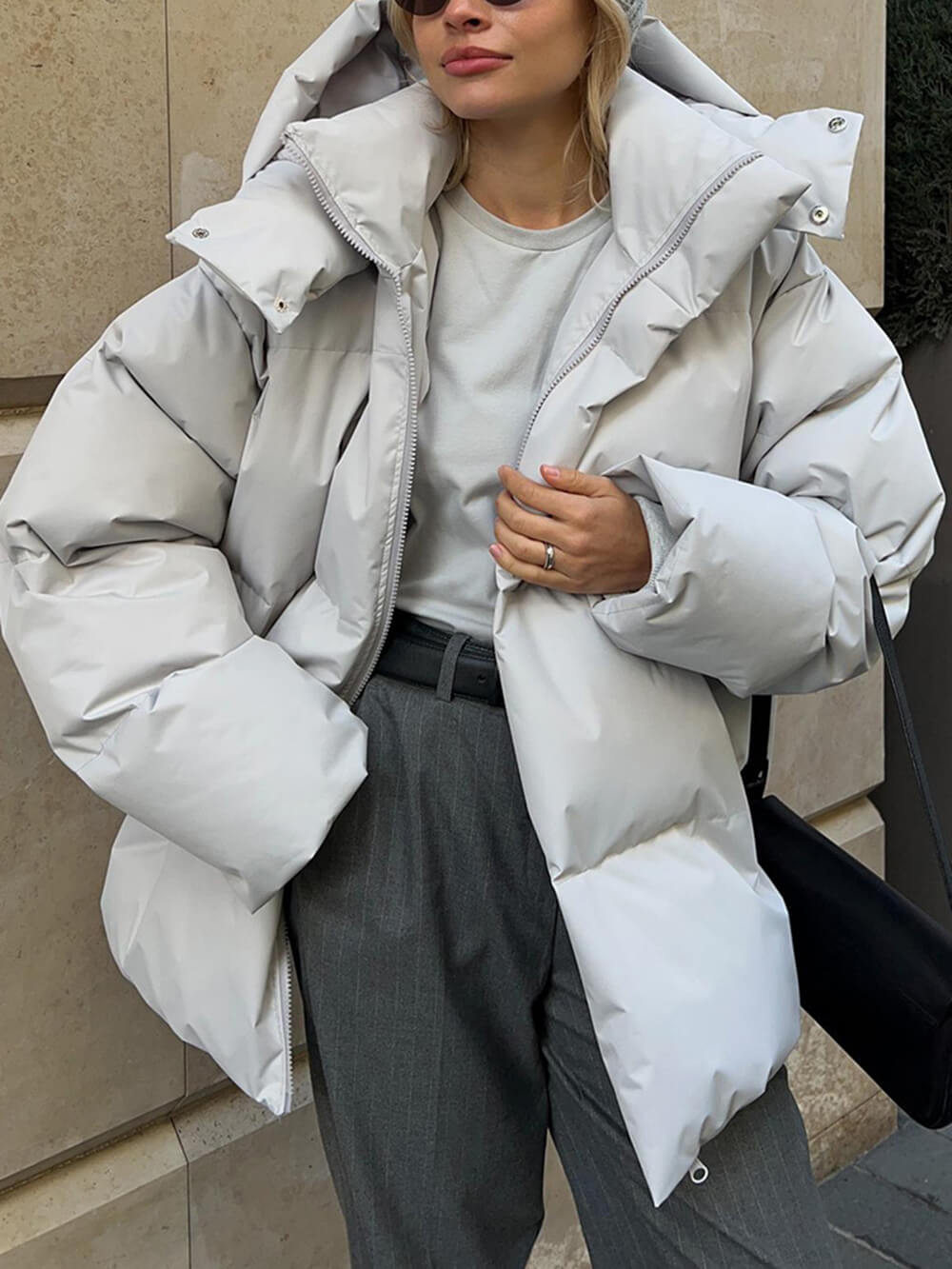 Saar Oversized Puffer Jacket | Hooded Hip-Length Jacket