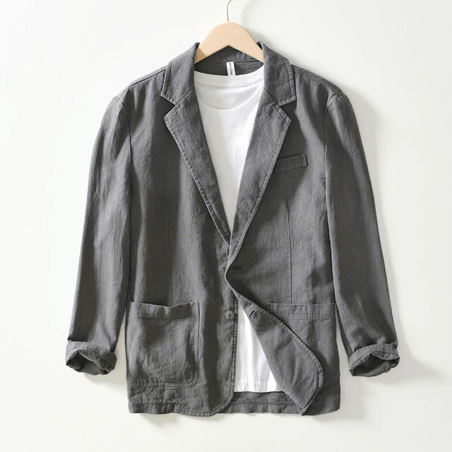 Chique Heren Casual Blazer – Linnen, Unstructured Pasvorm, Twee-Knopsluiting