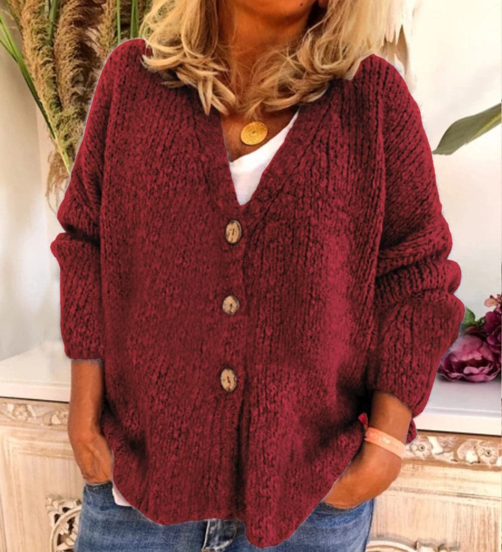 Dames vest – Relaxte Pasvorm – Chunky zachte knit – V-hals met knoopsluiting