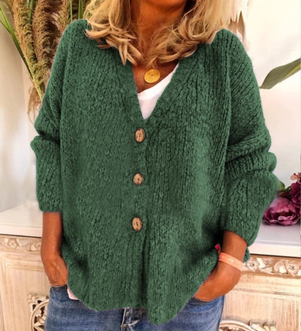 Dames vest – Relaxte Pasvorm – Chunky zachte knit – V-hals met knoopsluiting
