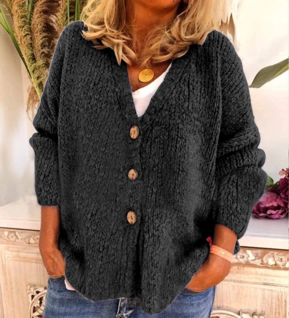 Dames vest – Relaxte Pasvorm – Chunky zachte knit – V-hals met knoopsluiting