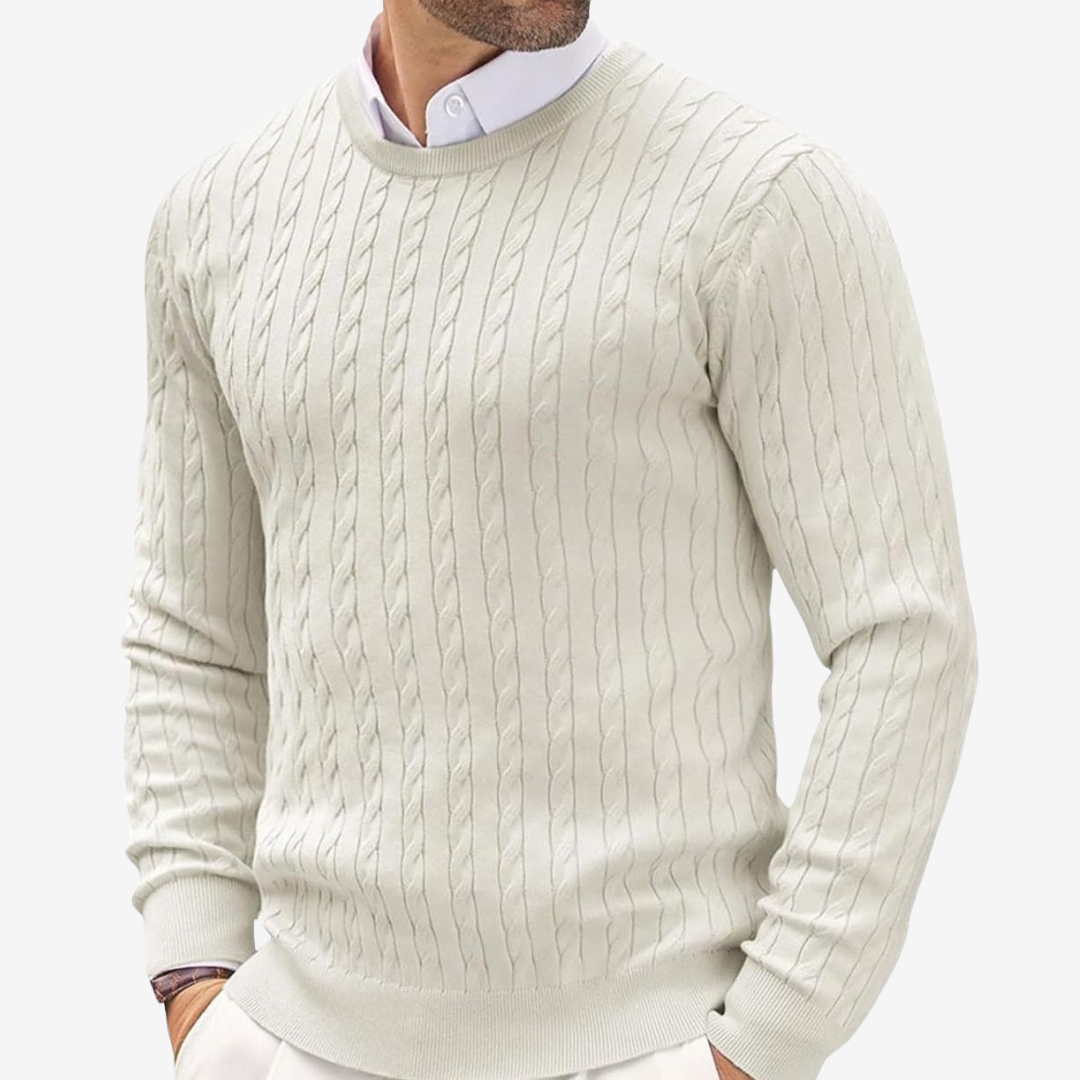 Heren Trui – Wol – Tailored Pasvorm – Cable Knit – Ronde Hals – Lange Mouw