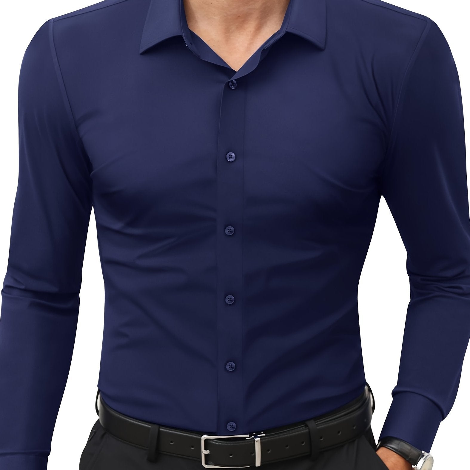 Slim-Fit Stretch Overhemd met Knoopsluiting voor Heren