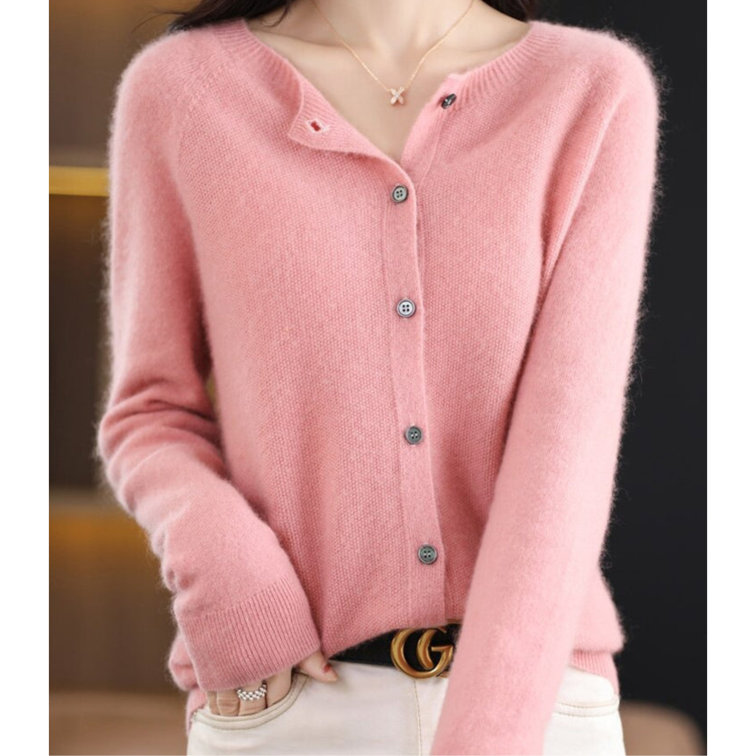 Zachte Pure Merino Wol O-Hals Cardigan voor Dames