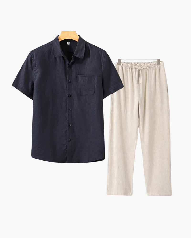 Premium Linnen Overhemd en Broek Set voor Heren