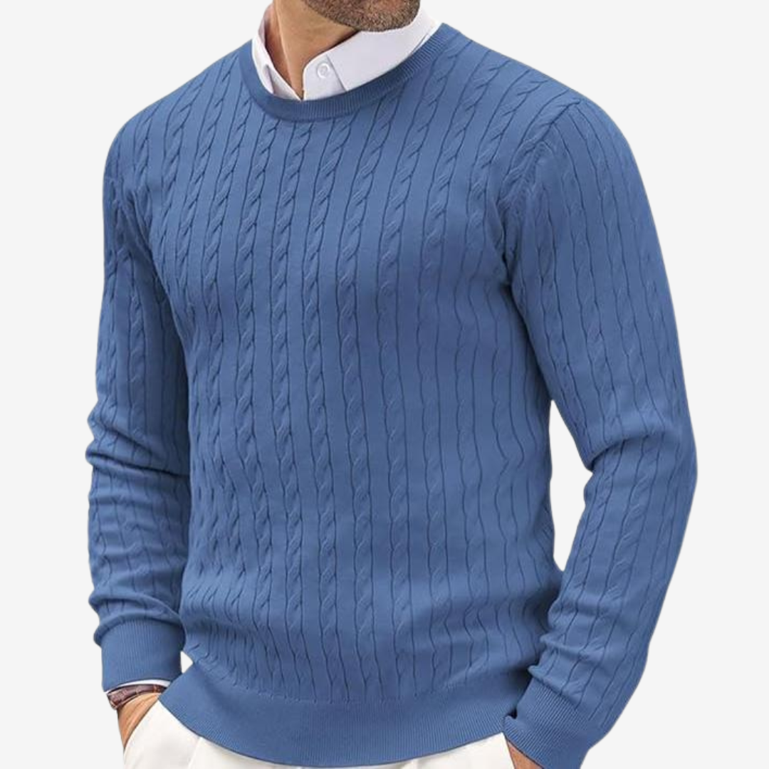 Heren Trui – Wol – Tailored Pasvorm – Cable Knit – Ronde Hals – Lange Mouw