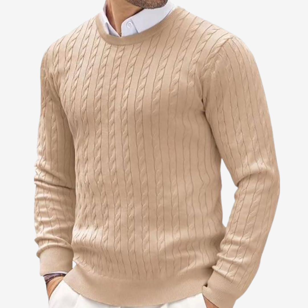 Heren Trui – Wol – Tailored Pasvorm – Cable Knit – Ronde Hals – Lange Mouw