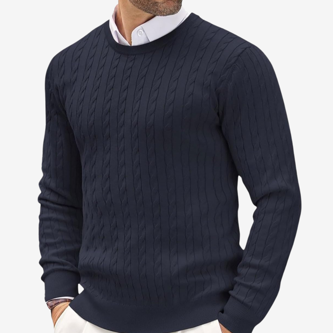 Heren Trui – Wol – Tailored Pasvorm – Cable Knit – Ronde Hals – Lange Mouw