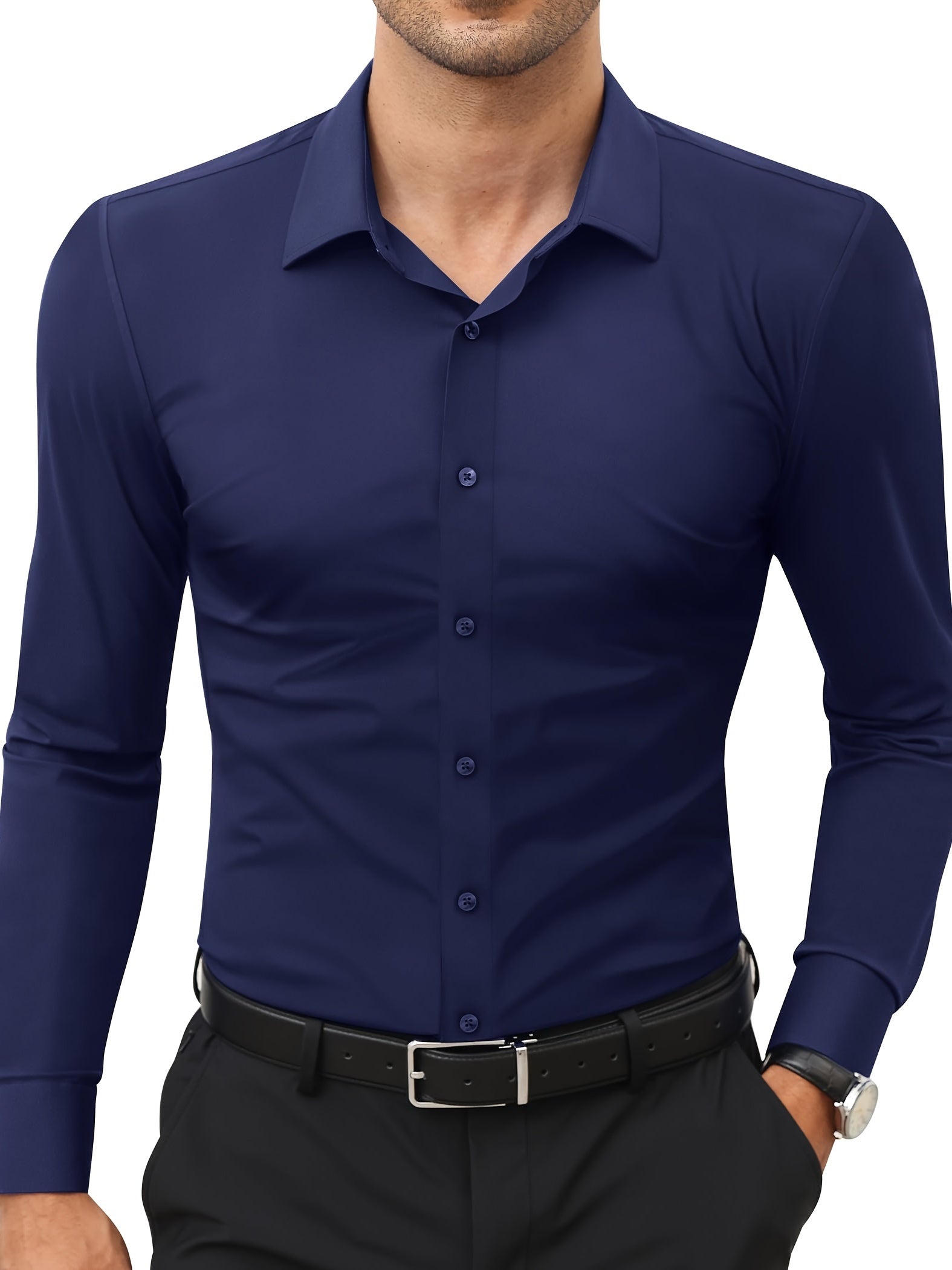Slim-Fit Stretch Overhemd met Knoopsluiting voor Heren