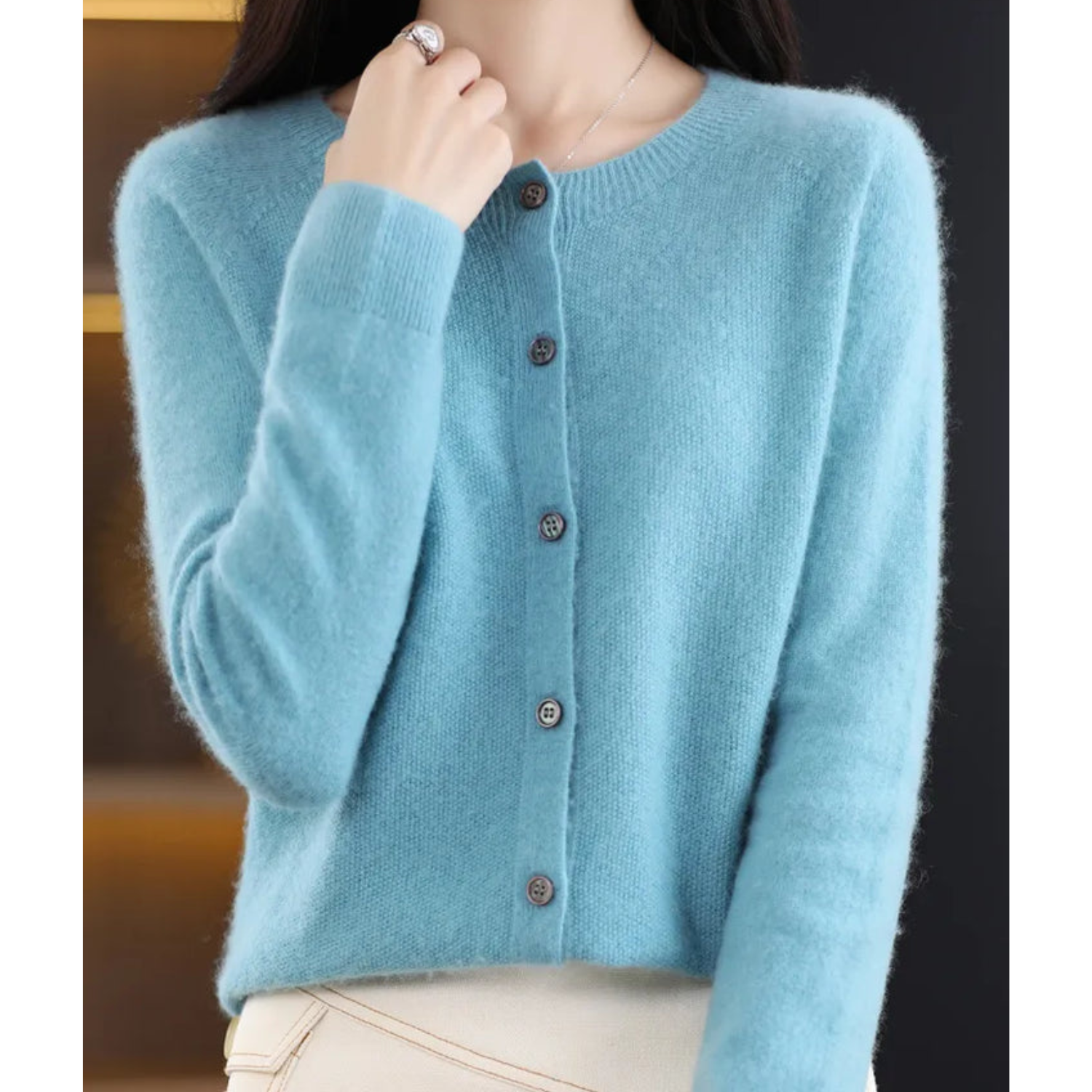 Zachte Pure Merino Wol O-Hals Cardigan voor Dames