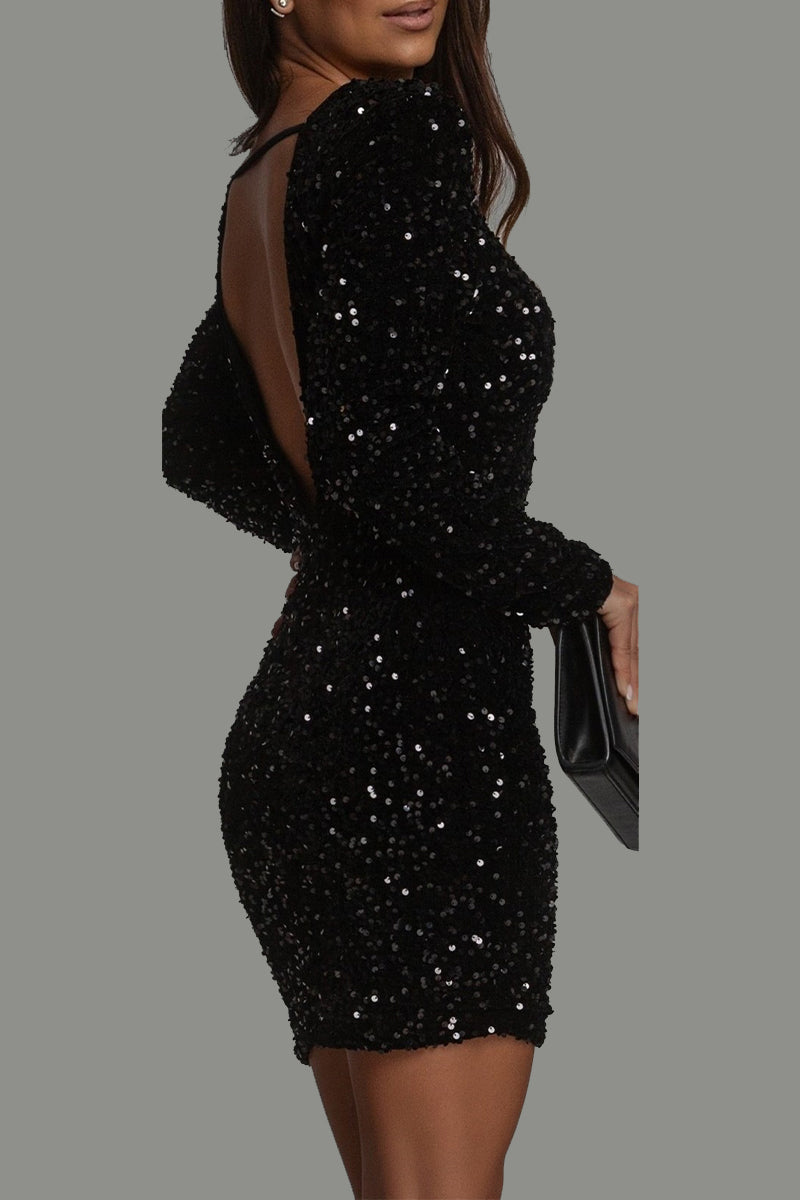 Elara Glitter Feestjurk met Open Rug