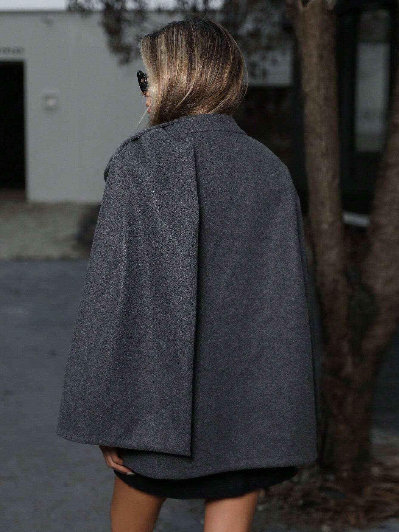 Harry Woolen Cape Coat | Drape Detail Midnight