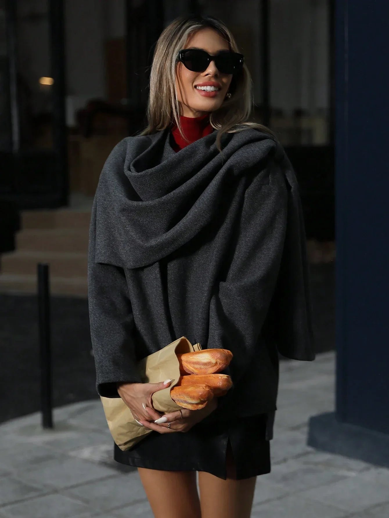 Harry Woolen Cape Coat | Drape Detail Midnight