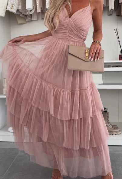 Elegante Tan Strapless Mouwloze Maxi Jurk