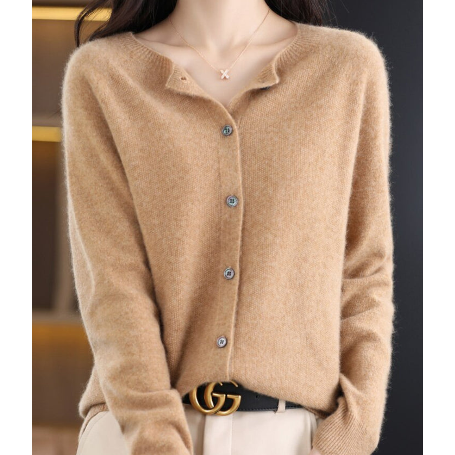 Zachte Pure Merino Wol O-Hals Cardigan voor Dames