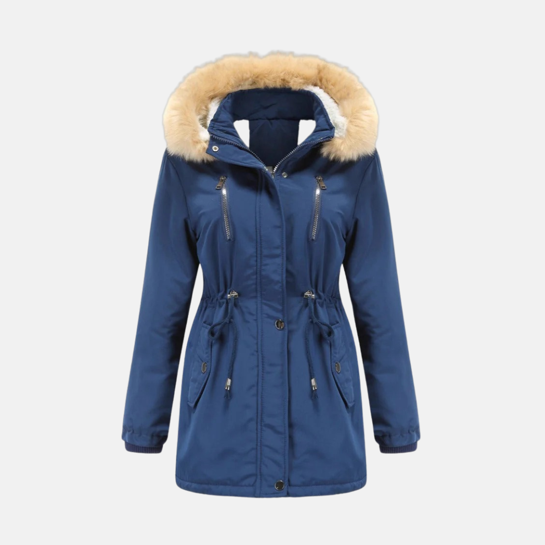 Women's Parka Coat – Mid-Length Model – Adjustable Waist – Faux Fur Hood – Warm Lined