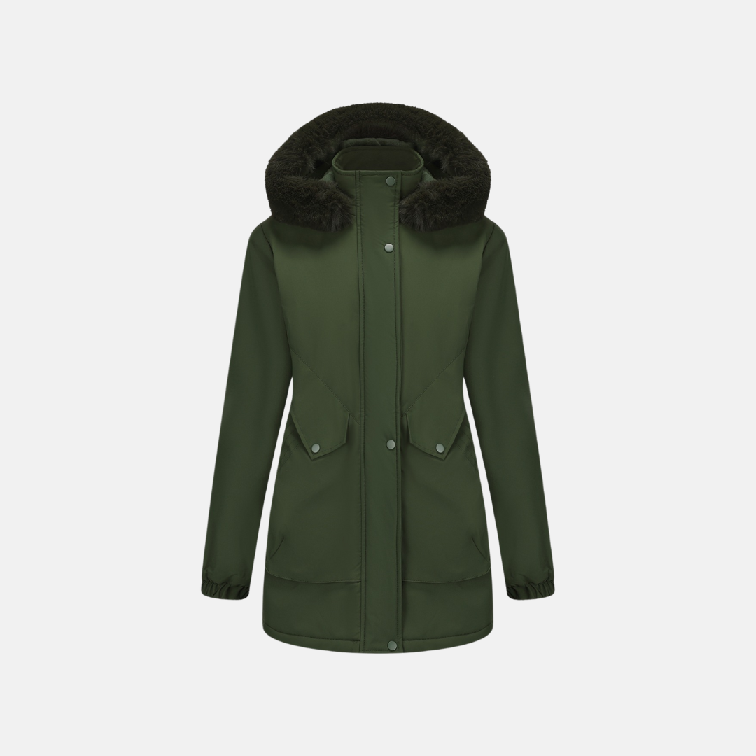 Women's parka coat – Relaxed fit – Water-repellent – Faux-fur hood – Waist drawcord