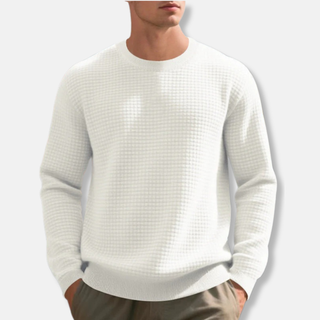 Men's Sweatshirt – Loose Fit – Waffle Texture – Round Neck – Ribbed Cuffs