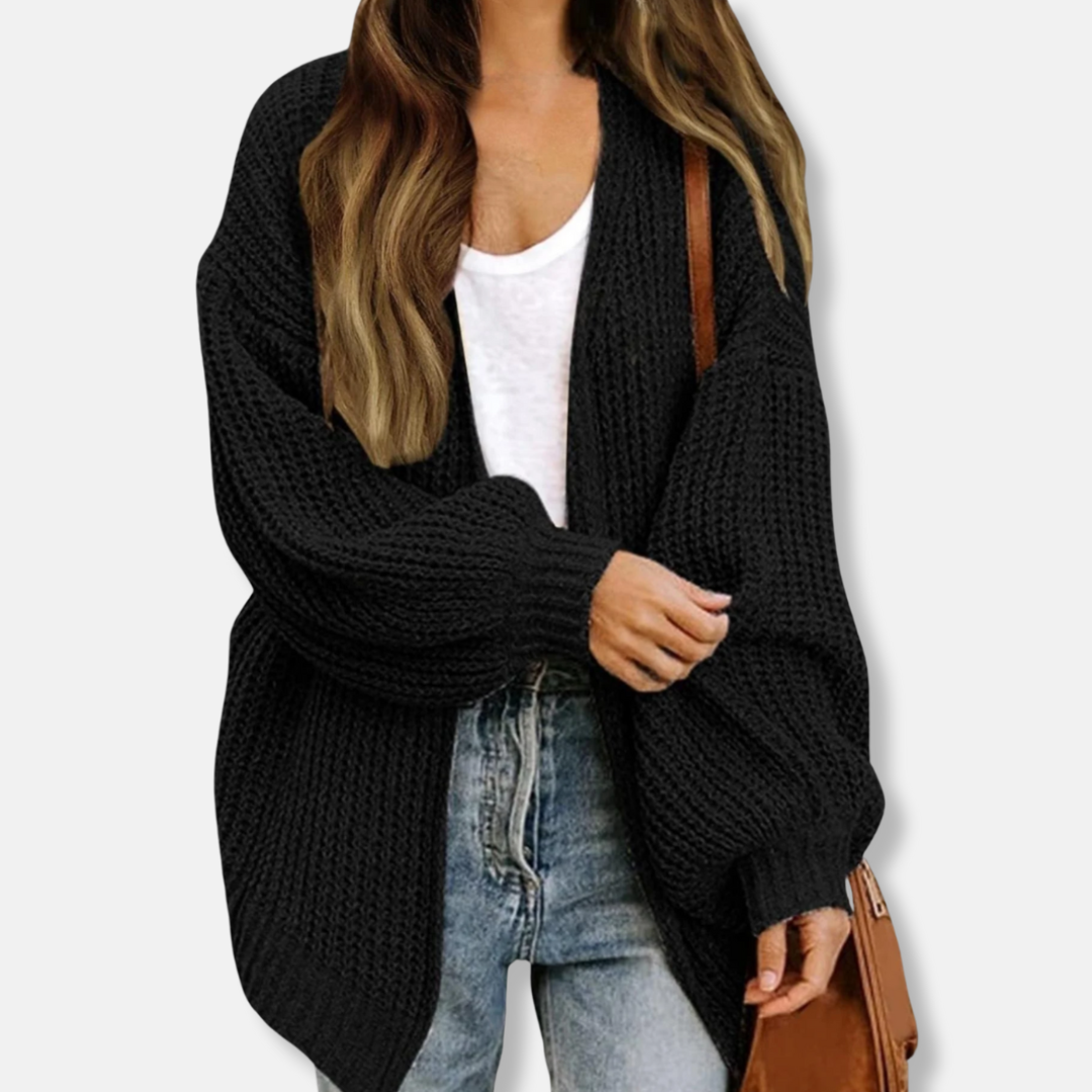 Ladies Cardigan – Oversized Fit – Chunky Knit – Open Front – Lantern Sleeves