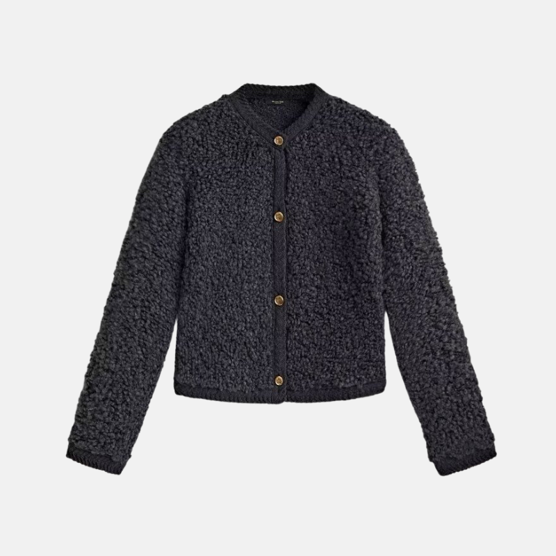 Ladies cardigan – Cropped model – Loose fit – Shaggy knit – Long sleeve – Button closure