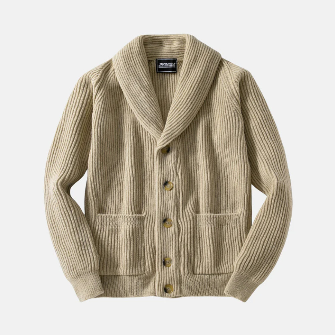 Men's cardigan – Wool-mix knit – Relaxed fit – Shawl collar – Raglan sleeves – Welt pockets