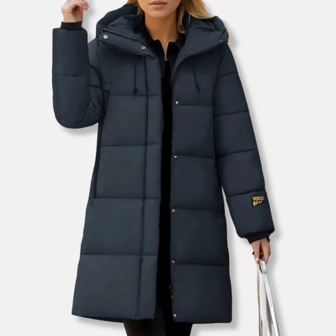 Women's Long Puffer Jacket – Oversized Fit – Quilted – Hood – Windproof
