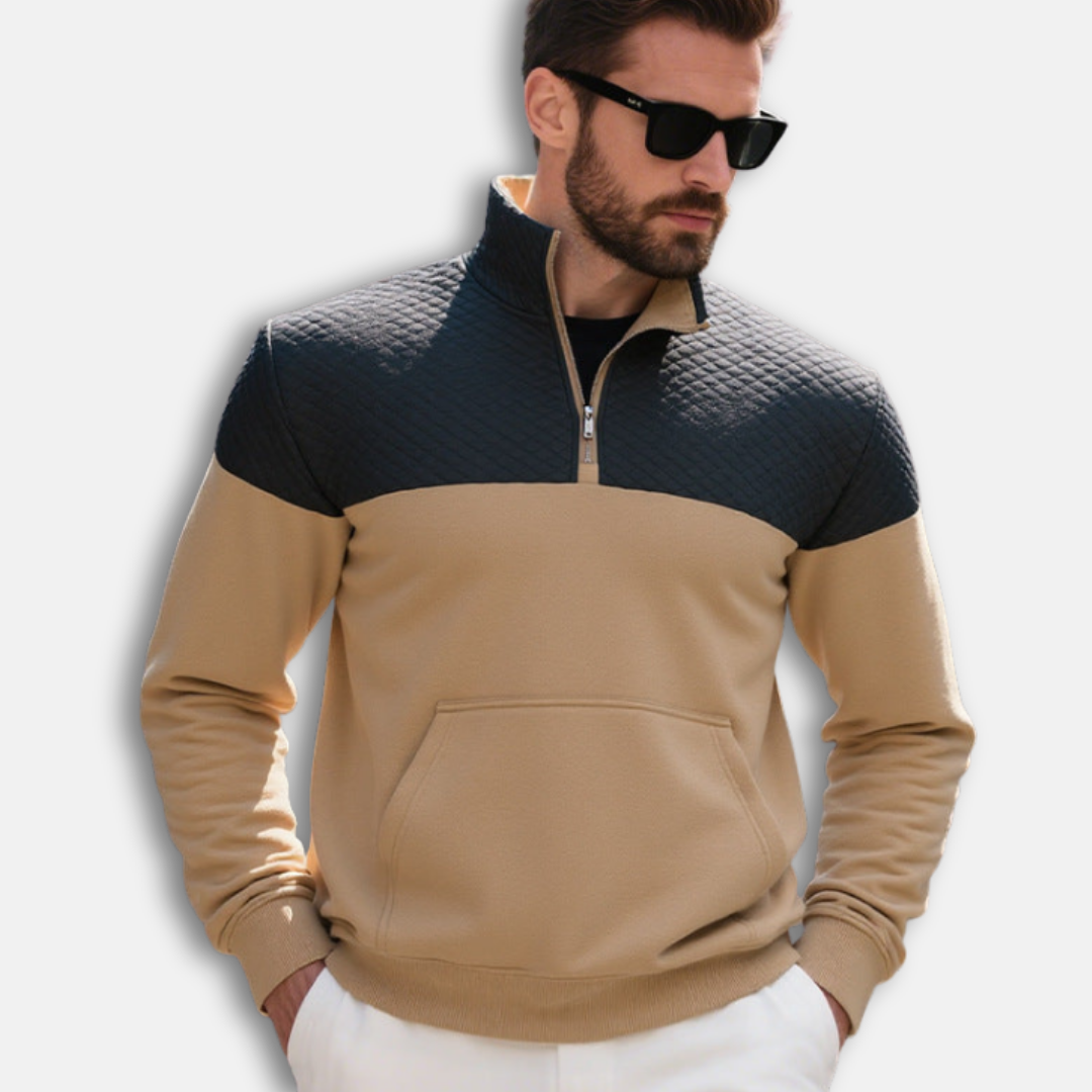 Men's sweatshirt – Regular fit – Quilted shoulders – Half-zip – Kangaroo pocket