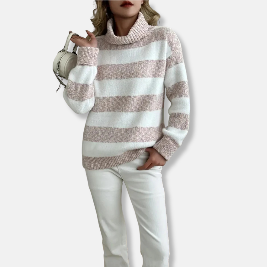 Women's Pullover Sweatshirt – Loose Fit – Soft Knit – Ribbed Collar and Cuffs