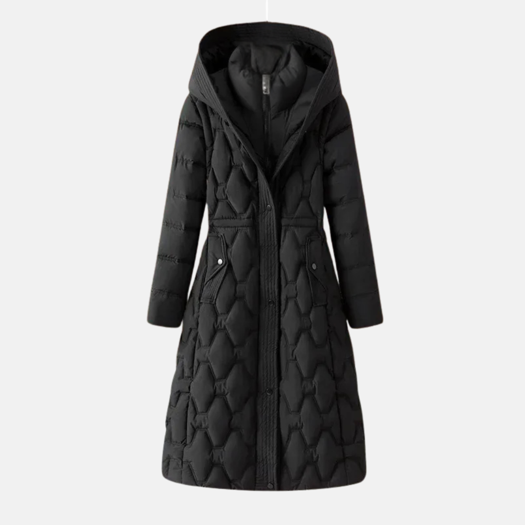 Women's long padded coat – Fitted model – With hood – Snap button closure