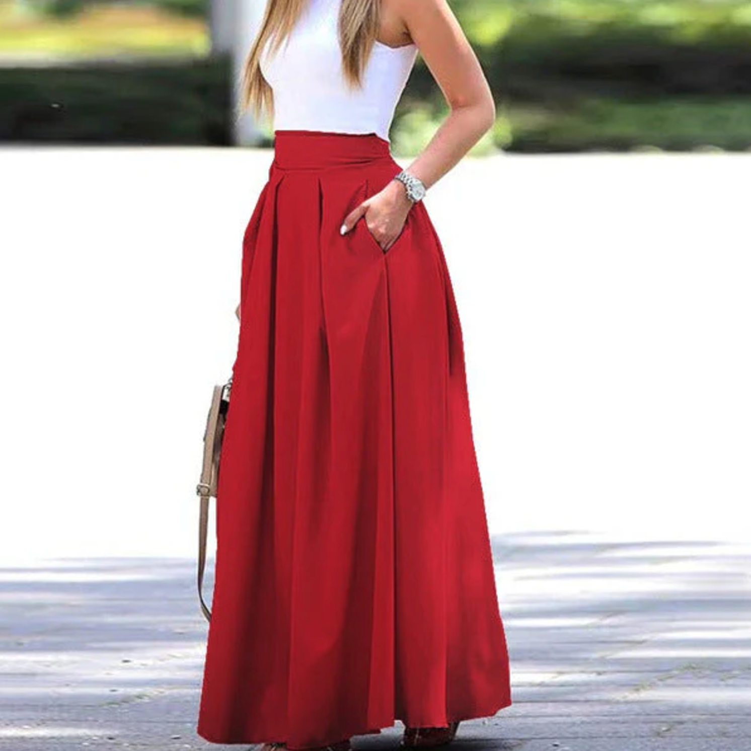 Dames Maxi Rok – Losvallend met Plissé Detail