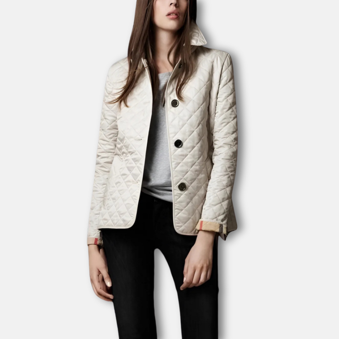 Women's Quilted Jacket – Slim Fit – Diamond Quilting – Single-Breasted – Classic Lapels