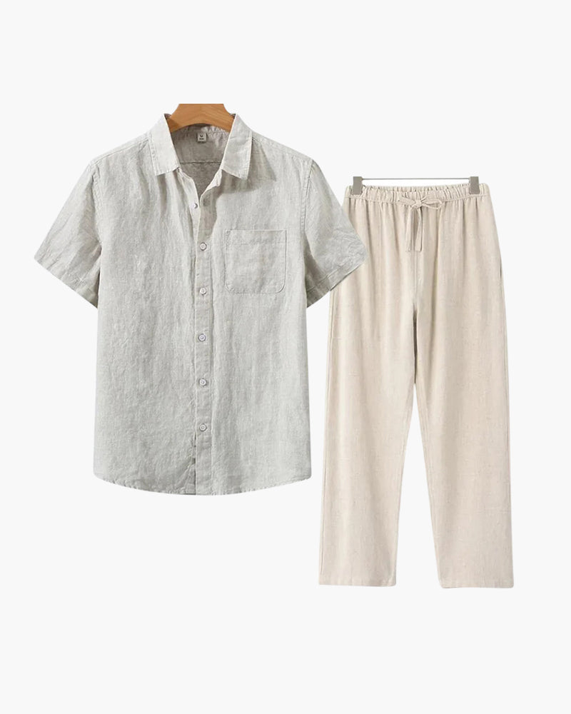 Premium Linnen Overhemd en Broek Set voor Heren