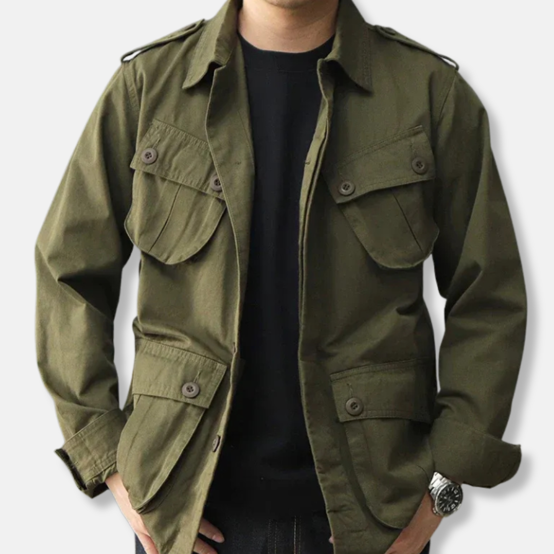 Men's Jacket – Relaxed Fit – Cotton Blend – Textured – Buttons – Flap Pockets – Epaulettes