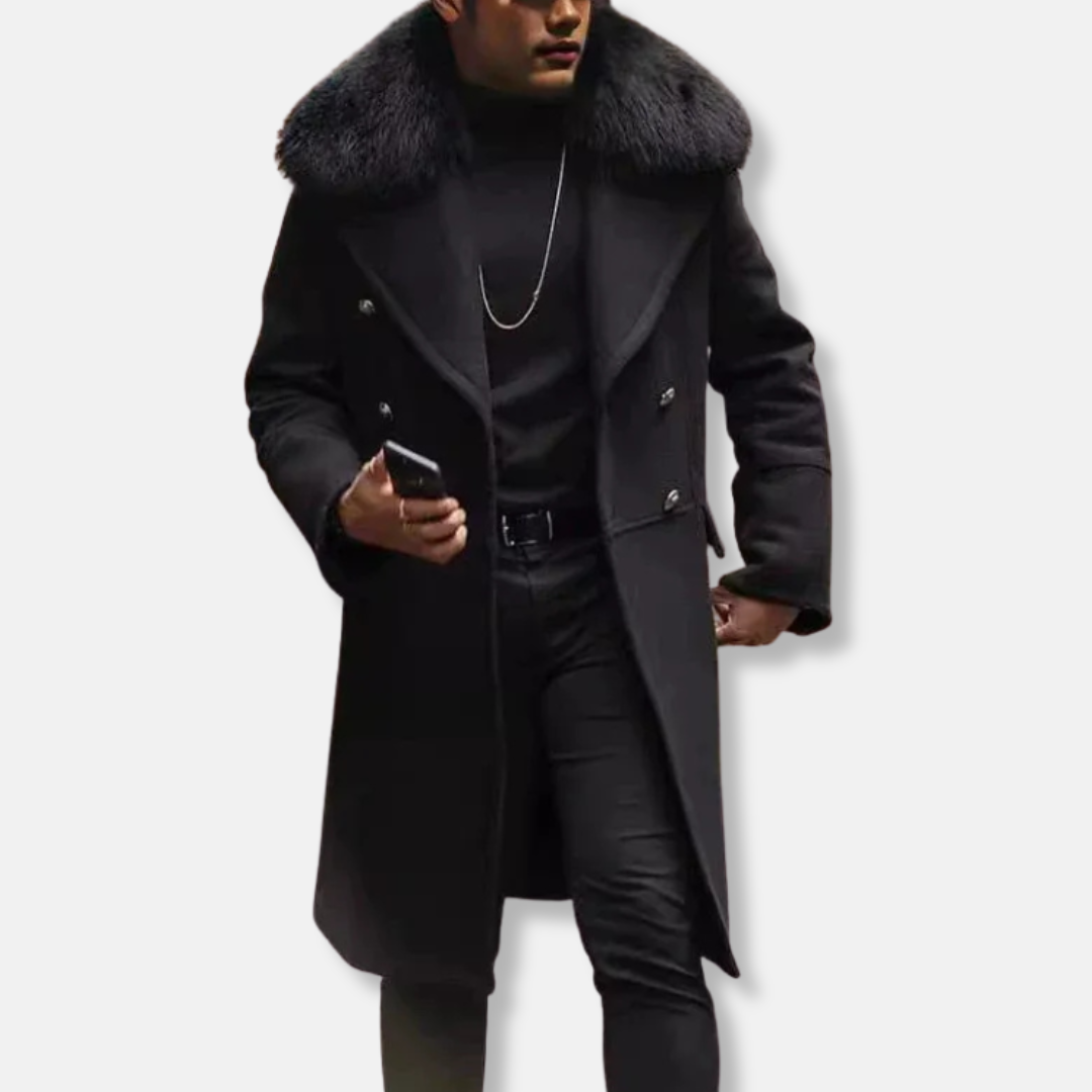 Men's Overcoat – Woolmix – Oversized Fit – Double Lapel – Plush Fur Collar