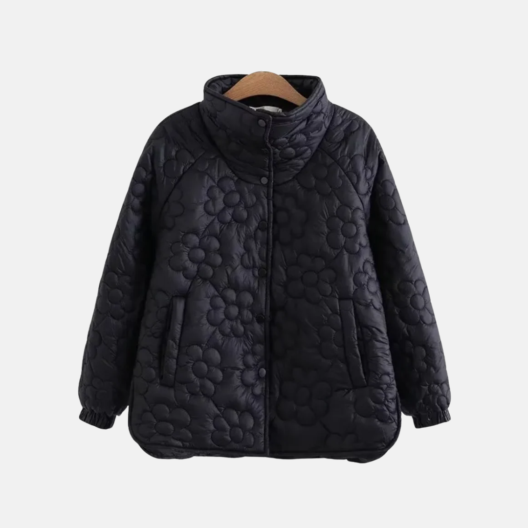 Women's Quilted Jacket – Relaxed Fit – Floral Pattern – Snap Buttons and Pockets