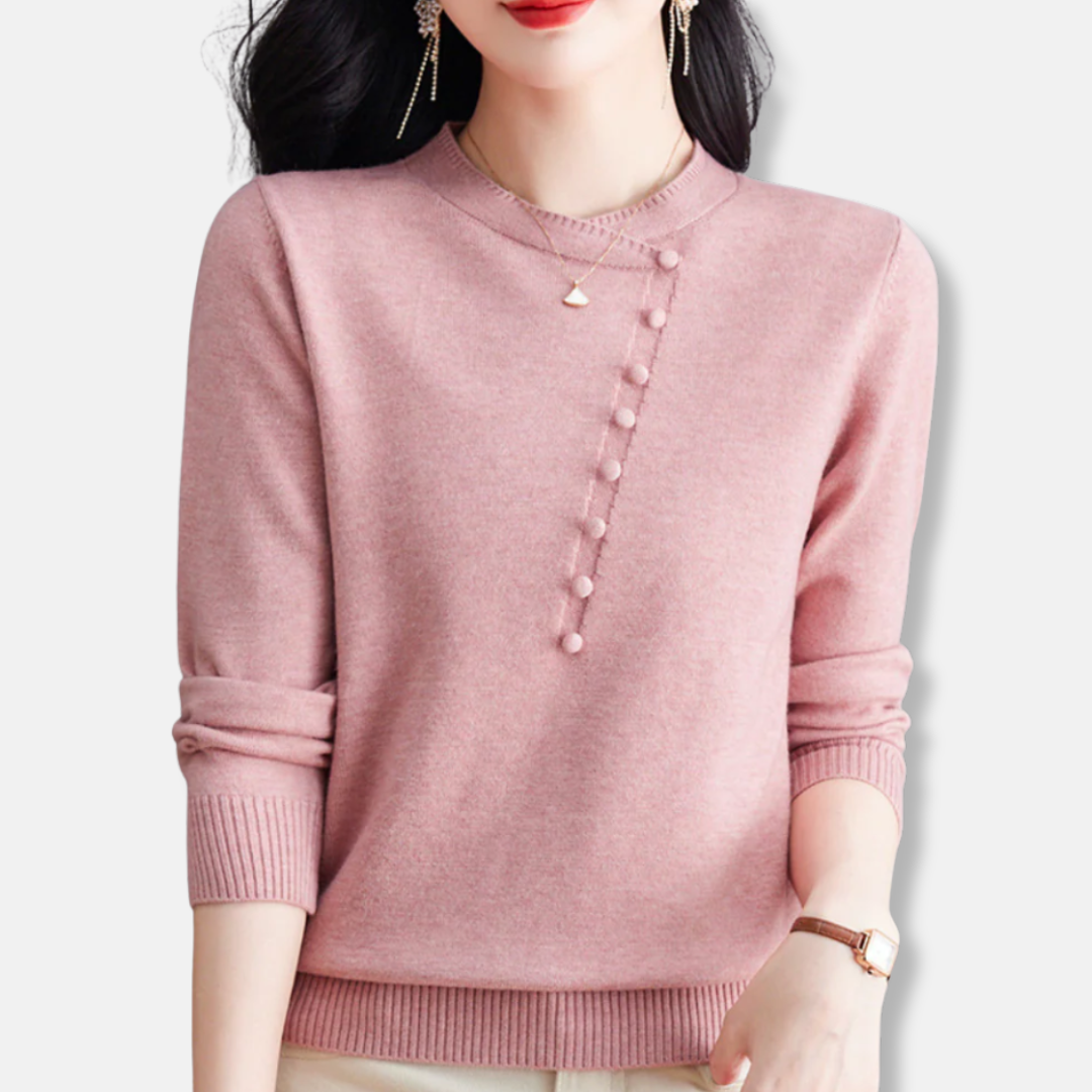 Women's Knitted Top – Relaxed Fit – Asymmetrical Neckline – Knot Detail – Ribbed Edges